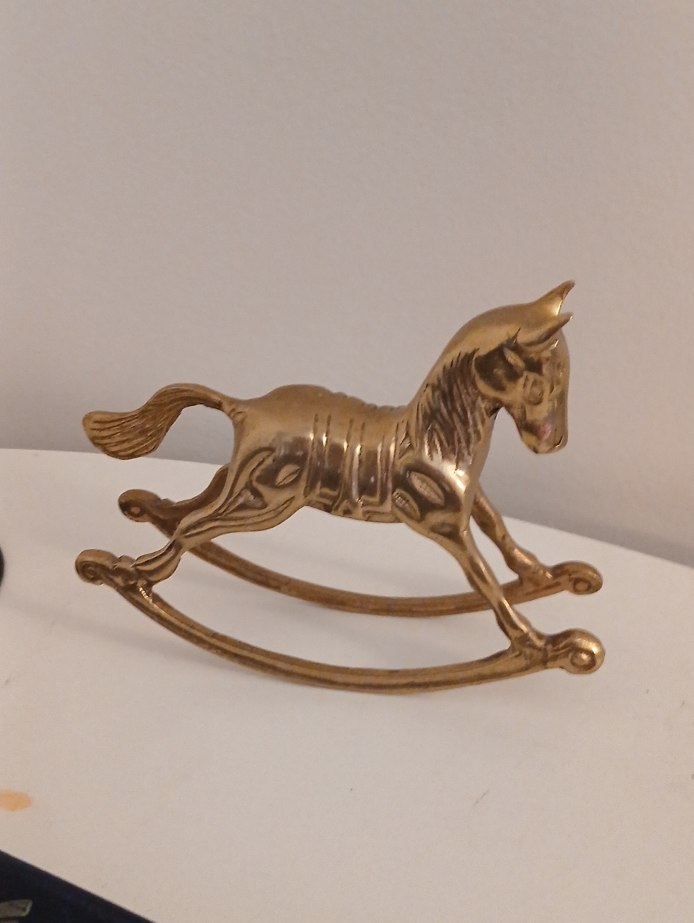 Brass Rocking Horse Figurine - Gold Decorative Accent